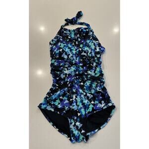 Speedo Swimsuit Small Style# 7722173 One Piece Halter Tie Keyhole Floral Print